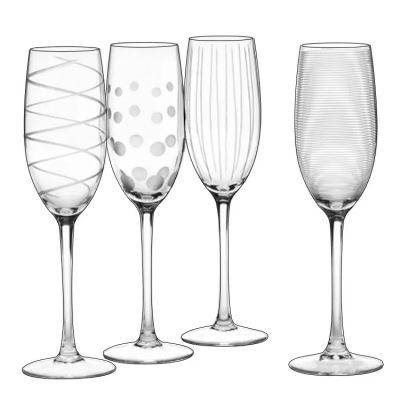 Cheers Crystal Champagne Flute Glasses with Decorative Etching