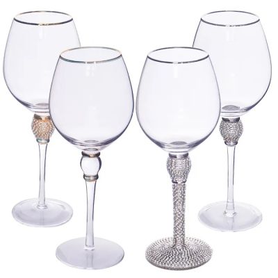 Trinkware Gold Rimmed Wine Glasses Set of 2 Rhinestone Champagne Flutes
