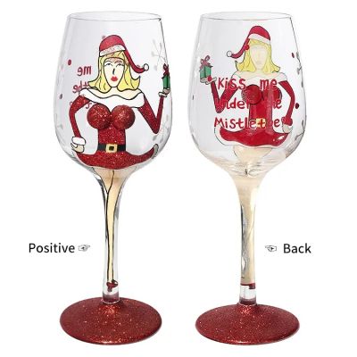 Free sample christmas wine glasses crystal lead-free wedding hand painted wine glass long stem coloured wine glasses