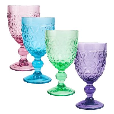 Retro ancient diamond goblet wine glass uses European creative personality glass clear