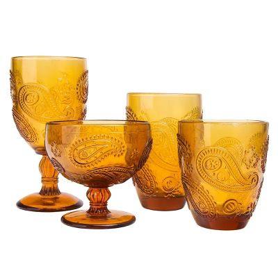 American retro paisley pattern cashew flower glass goblet juice cup
