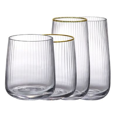 2023 new fancy Strip design Glass Water or juice Cup Crystal Drinking Glass Dinner set Hand-blown Stemless wine glass