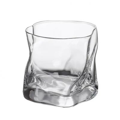 Creative twist texture lead-free amber color thicken golden edge glass cup whisky glass