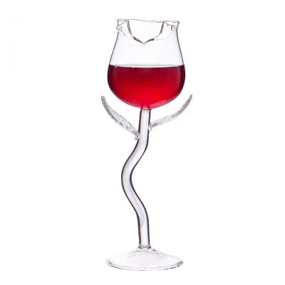 Creative unique design rose shape crystal elegant glass cup red wine glasses