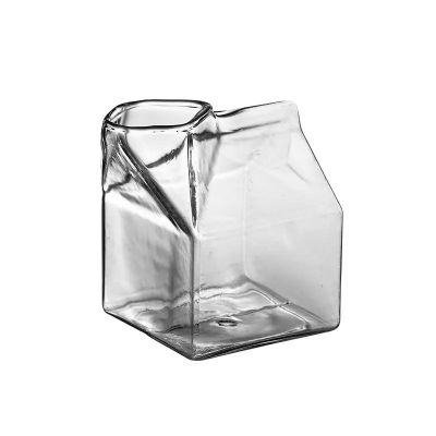 Unique design 340ml heat resistant milk box glass cup box square glass cup