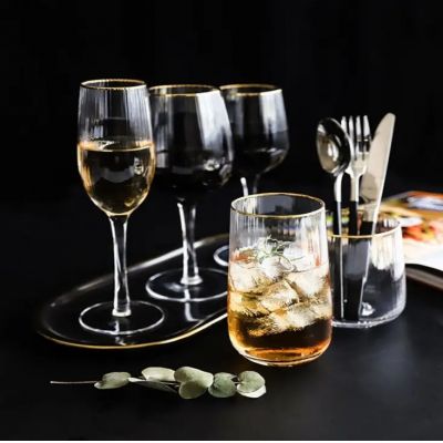 Lead Free 5 Designs Luxury Elegant Dinking Glassware Gold Rimmed Wine Glass Set