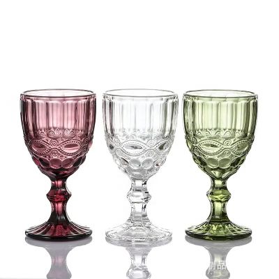Stocked Machine Pressed Vintage Colored Goblet Embossed Wine Glass