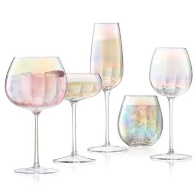 Ion Plating Different Designs Wedding Elegant Rainbow Stem Colorful Wine Glasses Set Champagne Flute