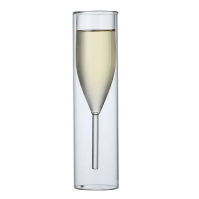 Creative insulated 110ml lead-free double walled glass cups double wall champagne flutes
