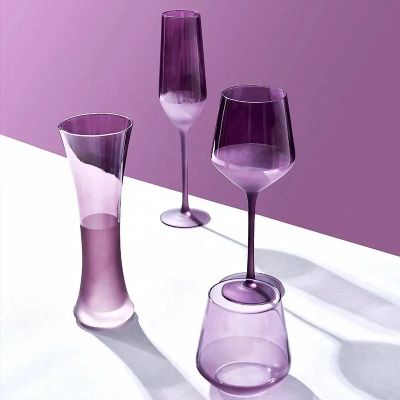 Wholesale Decorative Purple Colored Glassware Handmade Frosted Wine Glasses