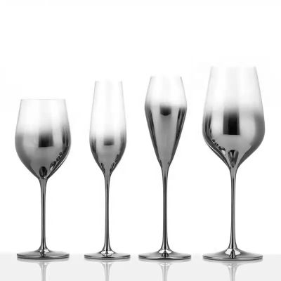 Custom Fancy Electroplated Wine Goblet Decoration Wine Glass With Silver Stem