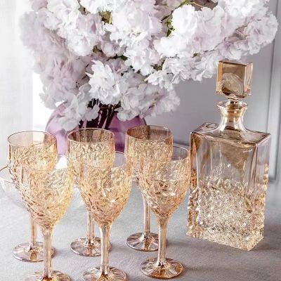 European Set Of 7 Amber Color Raindrop Design Champagne Glasses Crystal Toasting Champagne Flutes