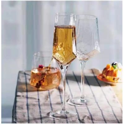 Hand Blown Cristal Hexagonal Diamond Hammered Wine Glass Wine Glasses