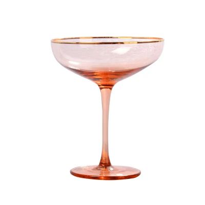 Mouth Blown Gold Rim Pink Colored Wine Glasses Goblet