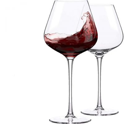 Custom Hand Blown Lead-Free Burgundy Wine Stemware Large Crystal Wine Glasses