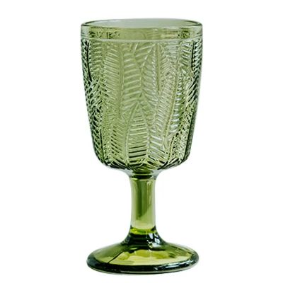 Wholesale Solid Colored Embossed Green Drinking Wine Glass Goblet