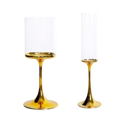 Party Wedding Electroplating Gold Stem Custom Cylinder Wine Glasses Luxury