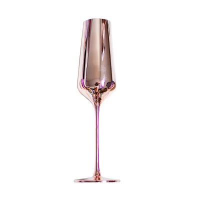 Unique Fancy Luxury Custom Handmade Electroplated Crystal Wedding Rose Gold Colored Wine Glass