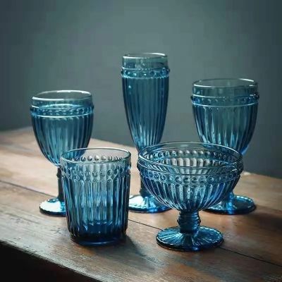 Wholesale Coloured Bulk Glass Champagne Flutes Blue Goblet Wine Glass