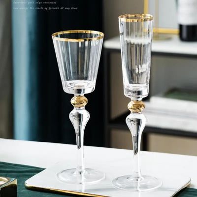 Luxury Bohemia Crystal Champagne Glass Cup Gold Rim Red Wine Glass Stemware