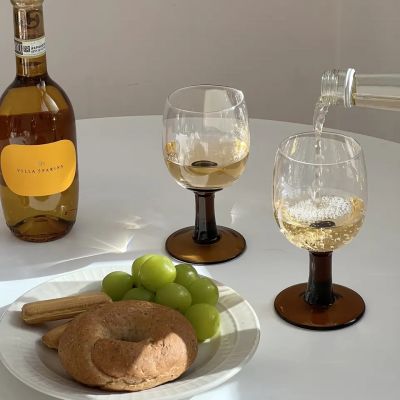 INS Style Funny Wine Glass Unique Wooden Base with Brown Stem