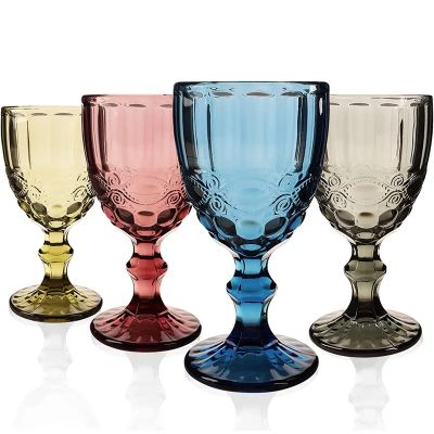Food Safe Solid Color Heavy Pattern Colored Embossed Wine Glass Goblets Wedding