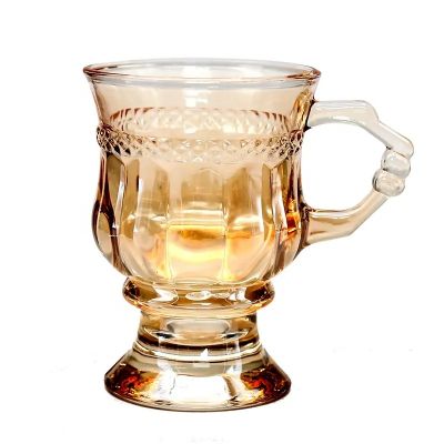 Wholesale Modern Vintage Wine Glass Fancy Amber Juice Tea Cup With Handle