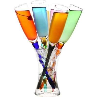 Set Of 7 Party Sandbeach Colored Long Stem Champagne Glass Flutes
