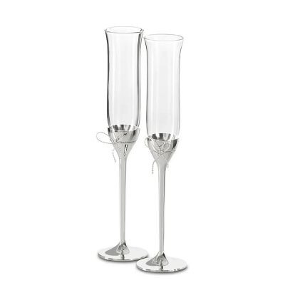 Good Gift Present Best Gift Champagne Glass Luxury with Sliver Metal Stem Set of 2