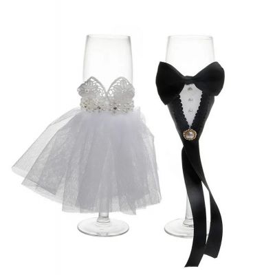 American Style Hemp Rope Wedding Bridegroom and Bride Champagne Customized Glass