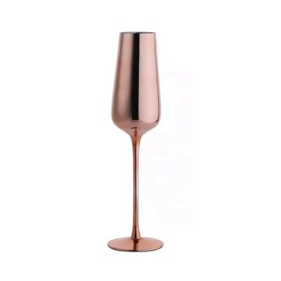 Wholesale High Quality Electroplating Glass Champagne Flute Colored Rose Gold Long Stem Champagne Glasses