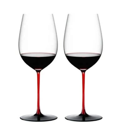 Customized Hand Blown High Quality Red Wine Glass Luxury Red Stem Black Base Crystal Giant Wine Glass