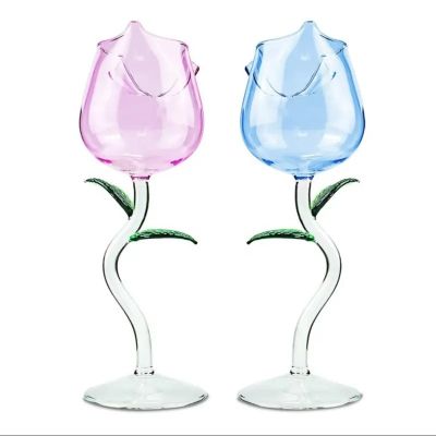 Personalized Rose Flower Shape Unique Glass Goblet Creative Colored Customized Red Wine Glass