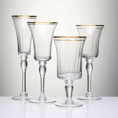 European Style Classical Shape Different Designs Gold Rimmed Wine Glasses Crystal for Wedding