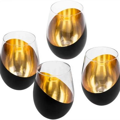 Wholesale Modern Custom Glass Tumbler Electroplated Matte Black And Gold Stemless Wine Glasses
