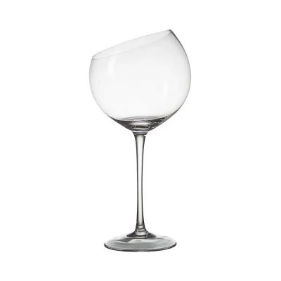 Stocked Customized Slant Top Clear Wine Goblet Hand Blown Lead Free Crystal Burgundy Wine Glasses