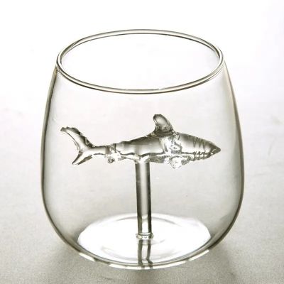 Wholesale Kawaii Large Drinking Cups Borosilicate Glass Tumbler Fancy Shark Wine Glass Cup