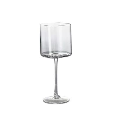 Mouth Blown Red Wine Square Cube Wine Glasses Crystal