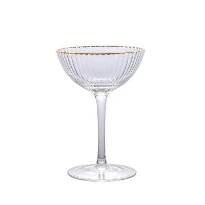 Mouth Blown Festival Wedding Luxury Tall Vertical Gold Rim Champagne Coupe Glass