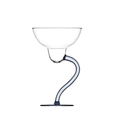 Funny Handmade Luxury Custom Personalize Blue Bent Curved Stem Martini Glass
