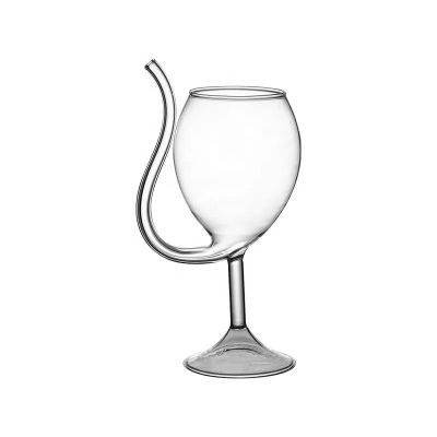 Creative Clear Borosilicate Red Wine Tasting Goblet Stemmed Fancy Vampire Cocktail Glass With Glass Straw