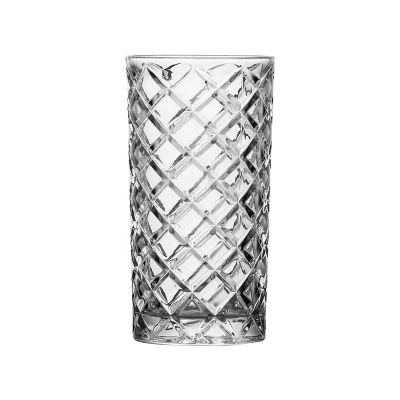 Wholesale Embossed Tall High Ball Drinking Water Glass Fancy Clear Glassware Barware Cocktail Glass