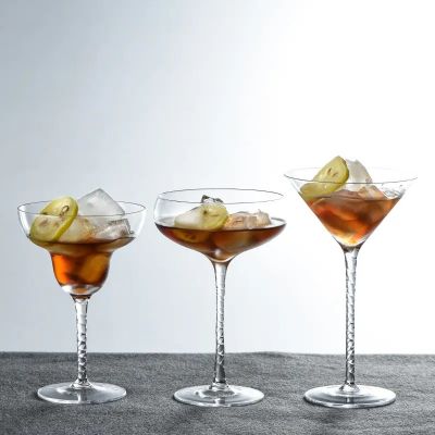 Elegant Lead Free Handmade Mouth Blown Twist Stem Martini Cocktail Glasses