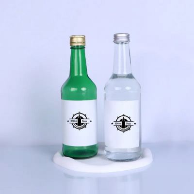 375ml high quality screw neck green wine bottle famous glass soju bottle for korean