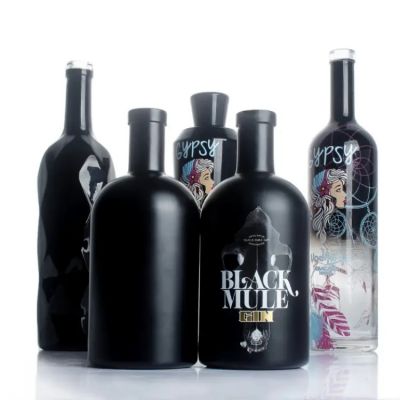 Factory Price custom design empty recycled 500ml 375ml 200ml spirit liquor black matte bottle olive oil glass bottle