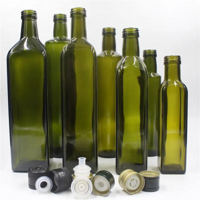 Olive Oil Bottle Green and Clear Square Glass Cooking Oil Dark Green 750ml Oil Bottle