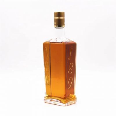 750ml square embossed logo extra flint whiskey brandy whisky rum spirits glass bottle with bottle finish