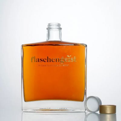 customized 750ml Square clear super flint decals hot foiled logo glass whisky vodka bottle with cork stopper