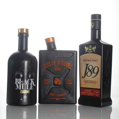 Customized Black spraying color Decals silk screen printing Label Vodka Liquor Glass Bottle