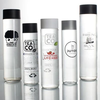 stock low price 375ml high flint juice drink beverage mineral water coffee voss glass bottle with plastic lid